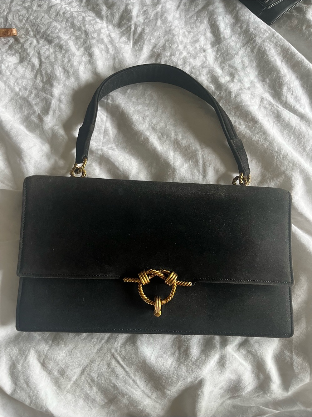 Hermes Vintage Black Suede Sac Cordeliere Top Handle Bag